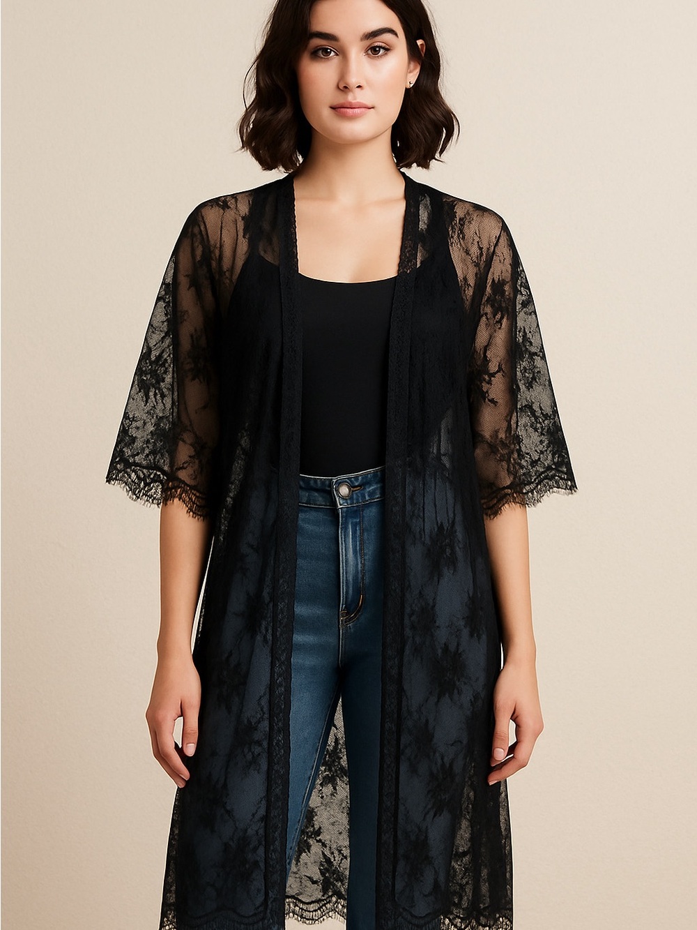 Avidlove Black Lace Sheer Womens Kimono Cardigan XL Whitchy Whimsigoth Western